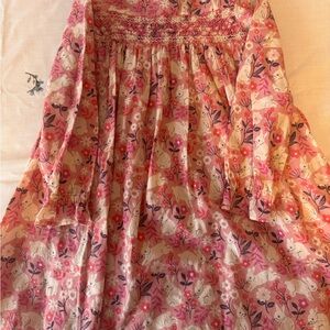 Mini Boden Pink Floral Tiered Skirt with Bunny Print